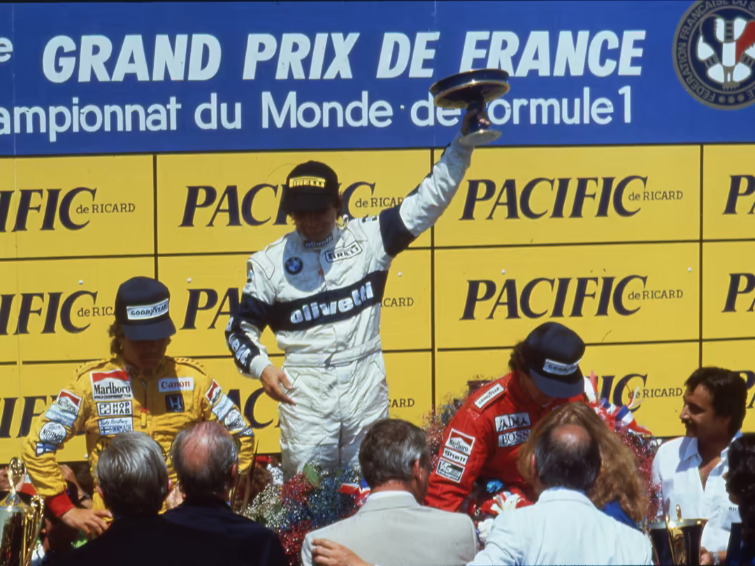 Era 1981-1991 - Pirelli in Formula 1 - Podio: secondo classificato Keke Rosberg su Williams - GP 500