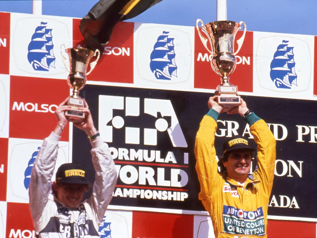 Era 1981-1991 - Pirelli in Formula 1 - Il pilota Nelson Piquet primo su Benetton-Ford, il pilota Stefano Modena secondo su Tyrrell-Honda - GP 500
